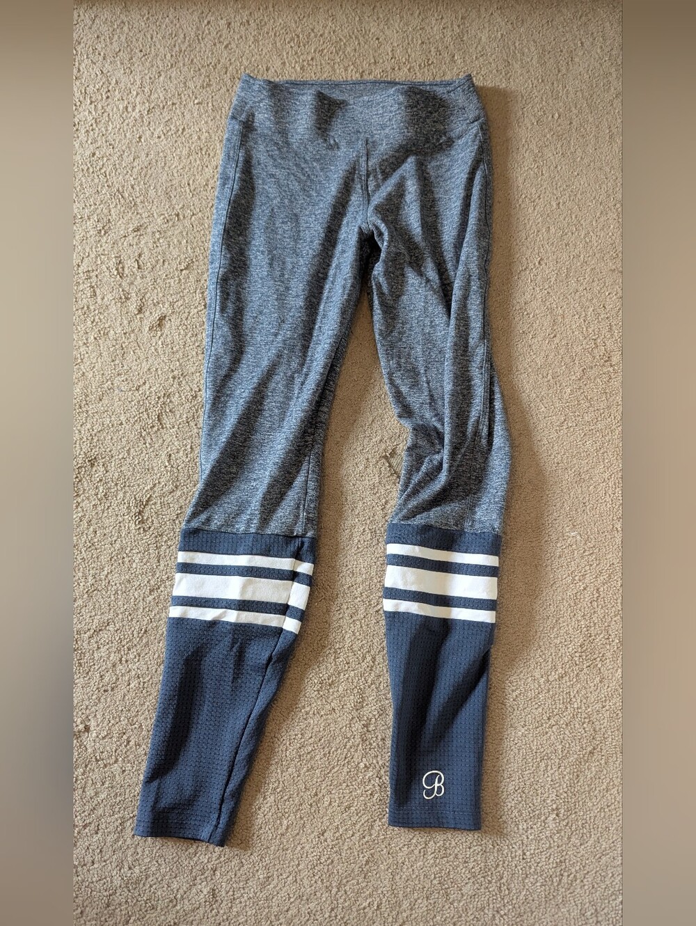 Bombshell Sportswear Gray & Navy Athletic Leggings with White Stripes